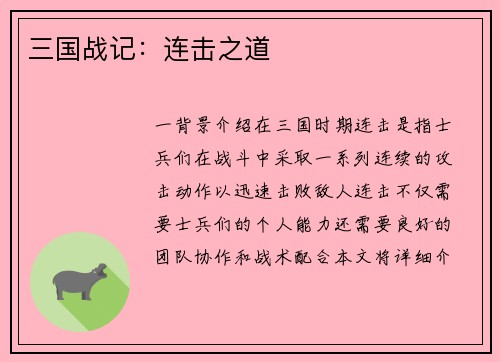 三国战记：连击之道